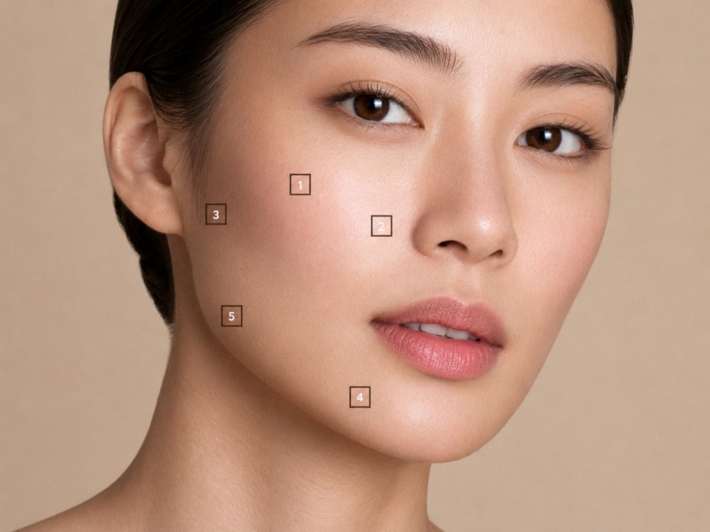 Diagram of the five Bio Aesthetic Point injection sites used for Prof5ilo on one side of the face